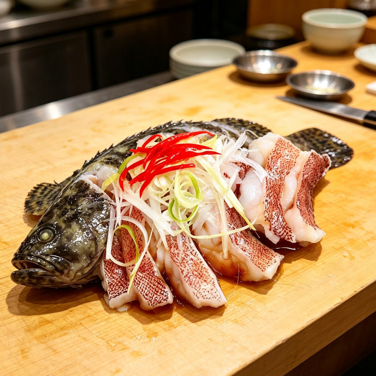 Fresh Whole Grouper, Steamed & Garnished